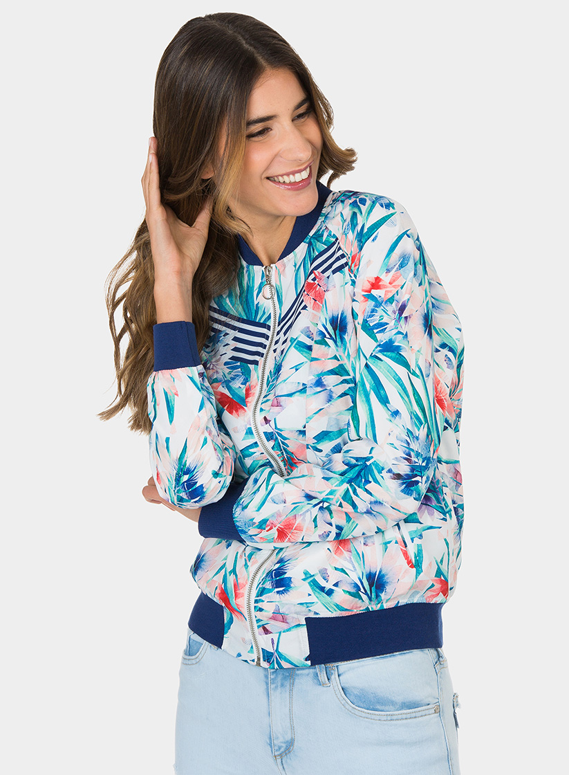 Bomber branco com print floral da Tiffosi