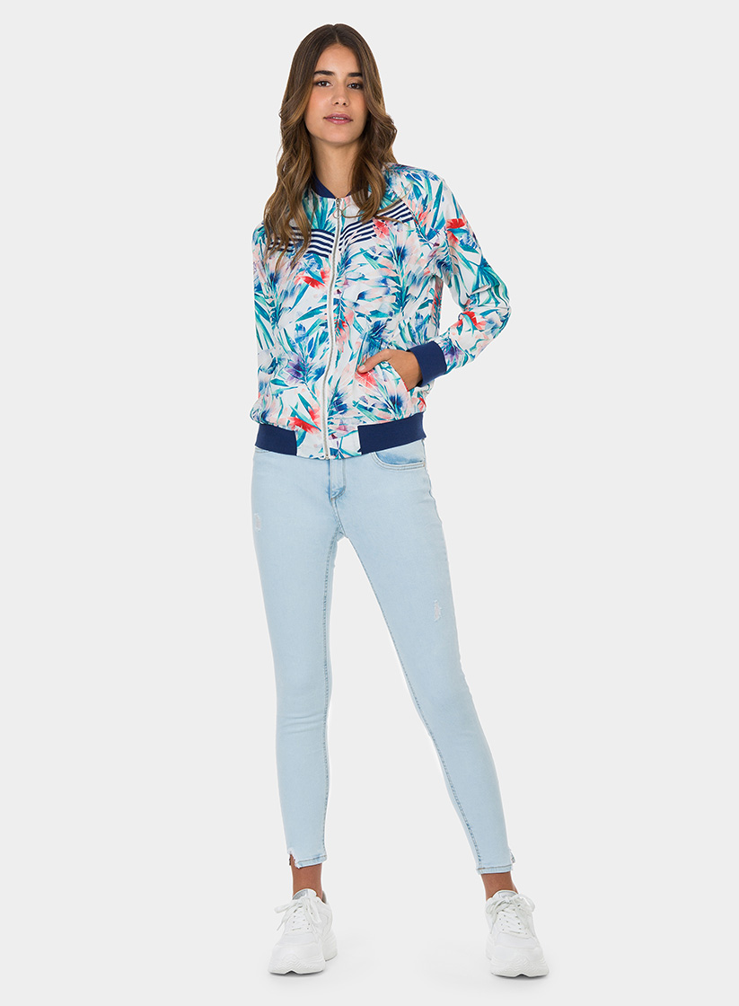 Bomber branco com print floral da Tiffosi