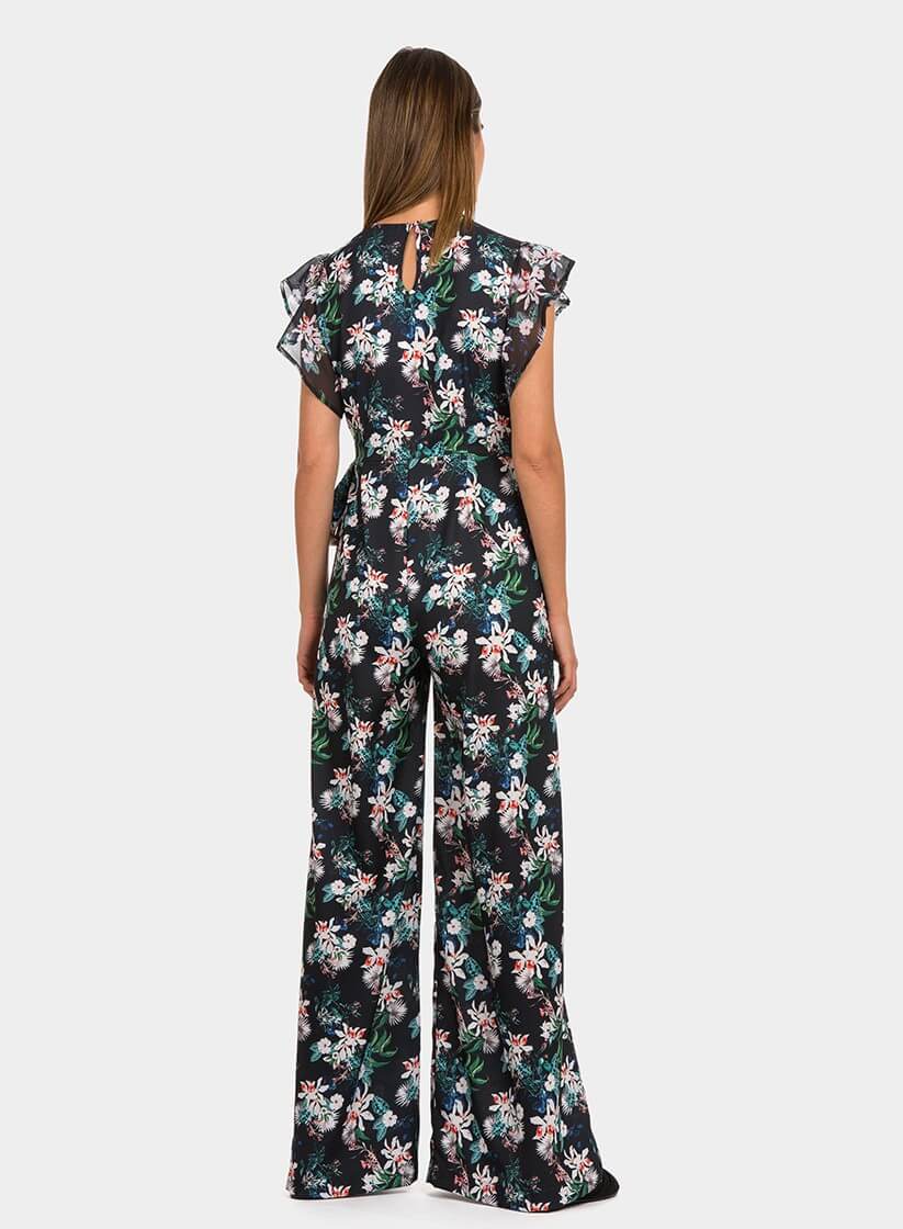 Macacão preto estampado floral da Tiffosi