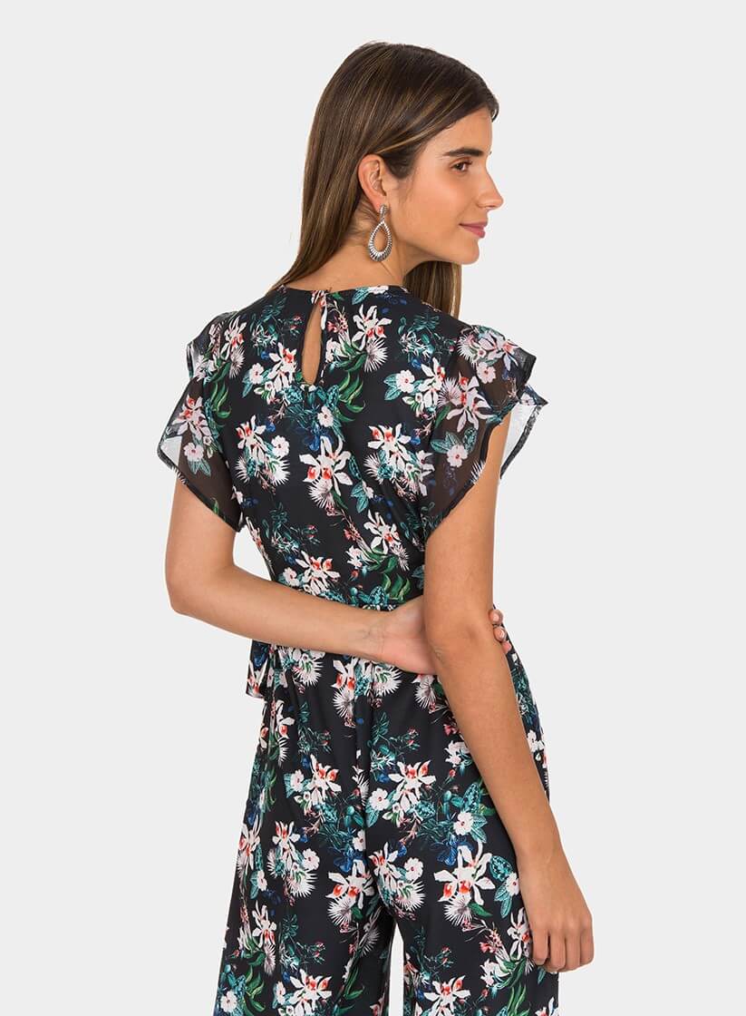 Macacão preto estampado floral da Tiffosi