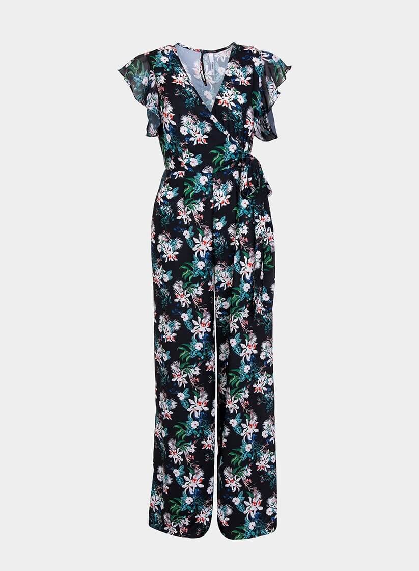 Macacão preto estampado floral da Tiffosi