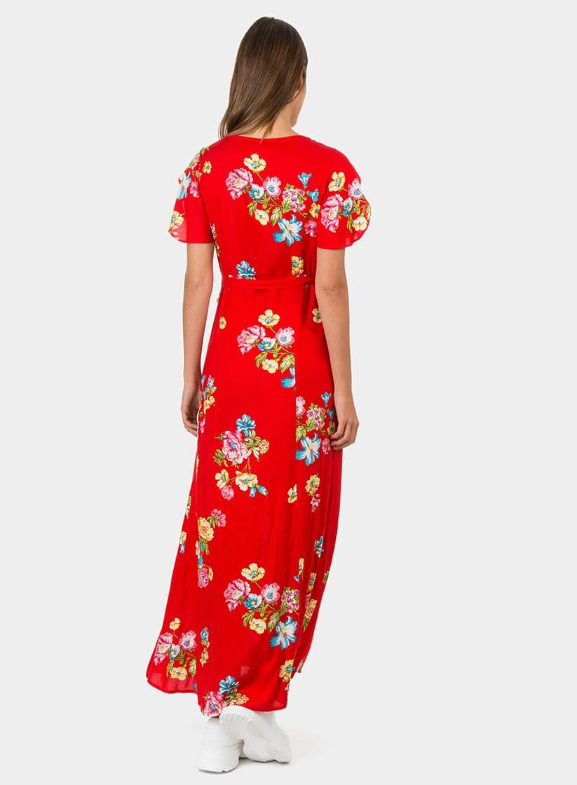 Vestido traçado vermelho com print floral da Tiffosi