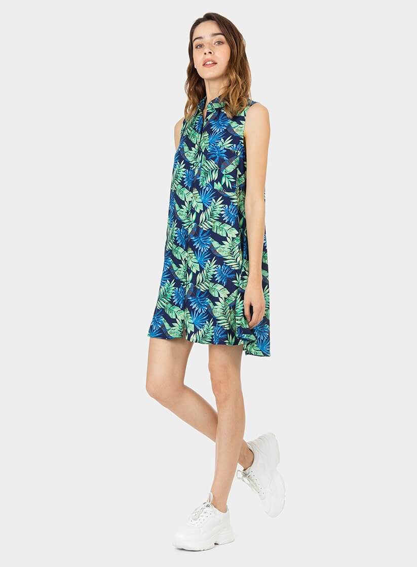 Vestido cavas com print folhas da Tiffosi