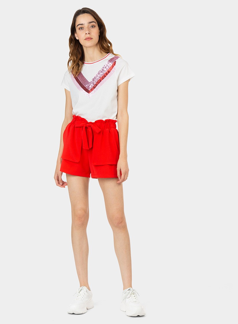 Calção vermelho com bolsos grandes para mulher da Tiffosi