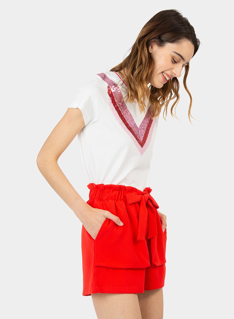 Calção vermelho com bolsos grandes para mulher da Tiffosi