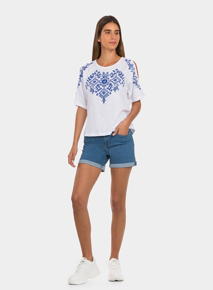 Camisola branca com bordado para mulher da Tiffosi