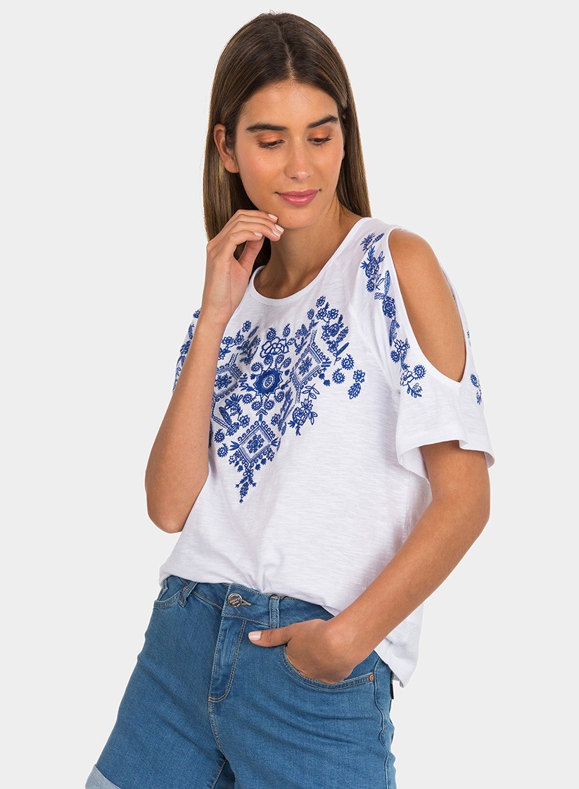 Camisola branca com bordado para mulher da Tiffosi