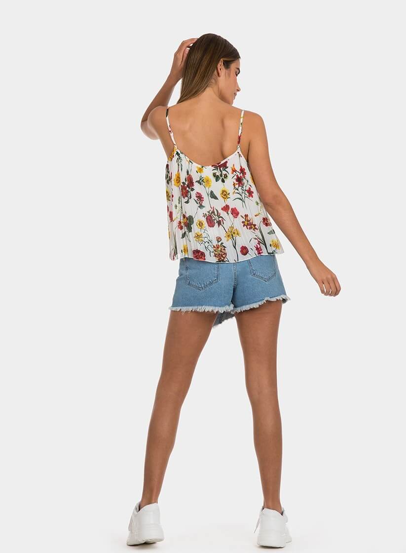 Top plissado com print floral para mulher da Tiffosi