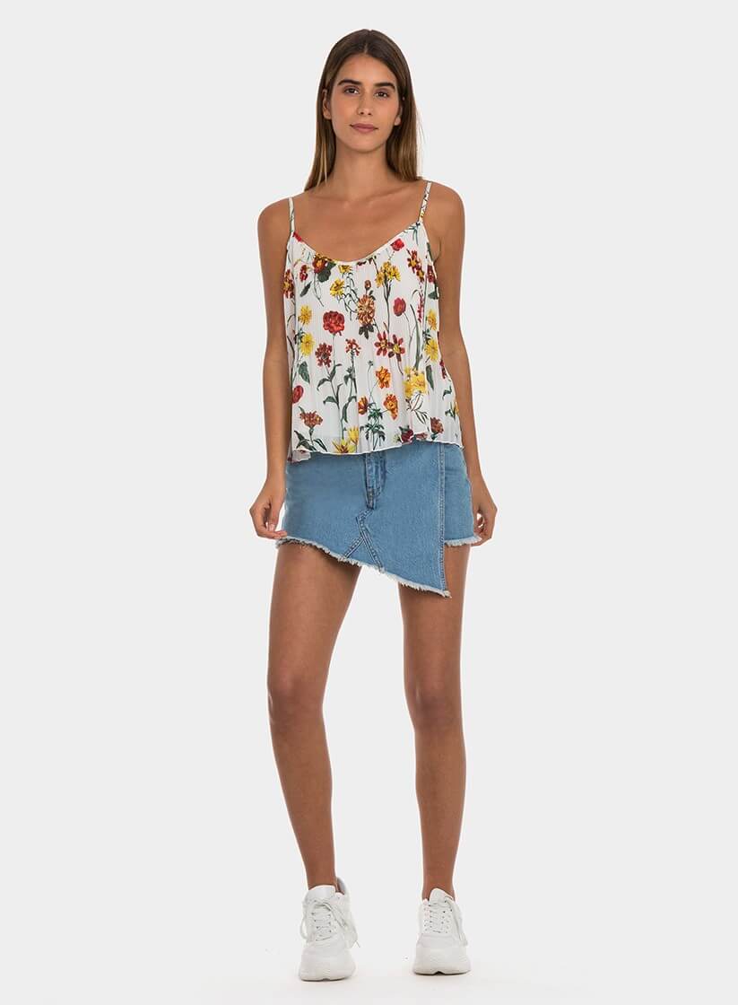 Top plissado com print floral para mulher da Tiffosi
