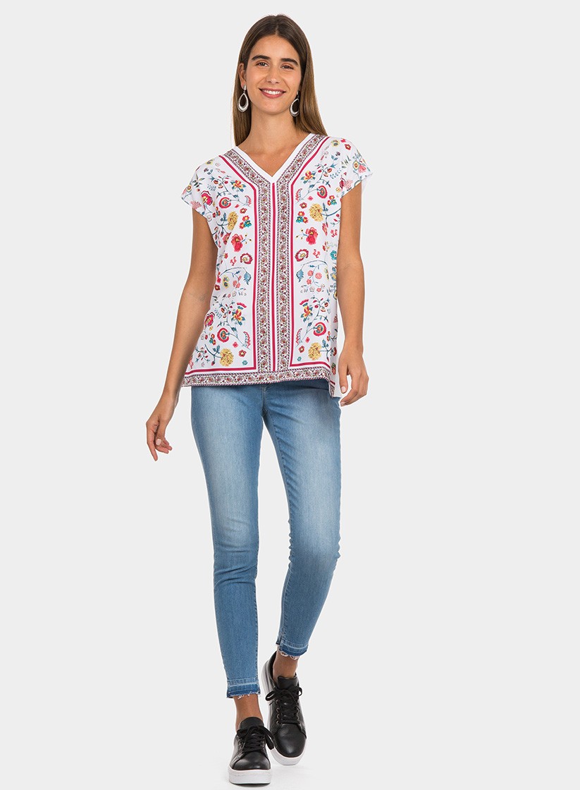 T-shirt estampada com decote em bico para mulher da Tiffosi