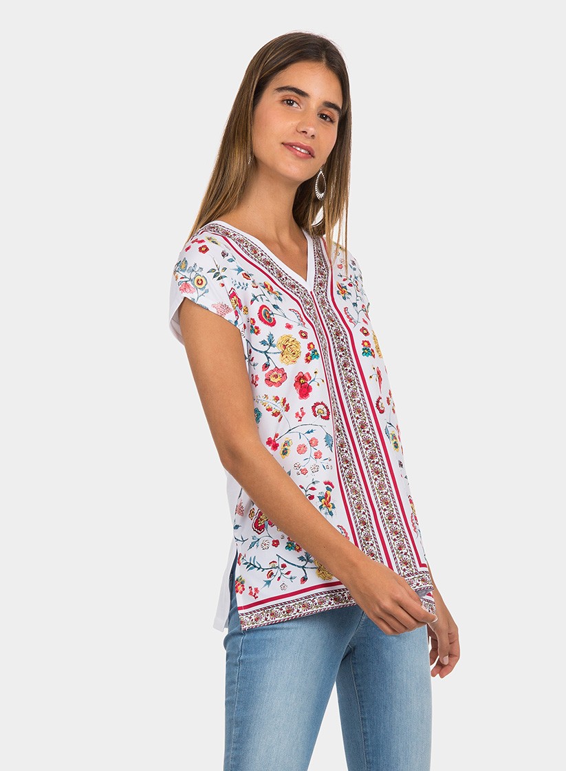 T-shirt estampada com decote em bico para mulher da Tiffosi