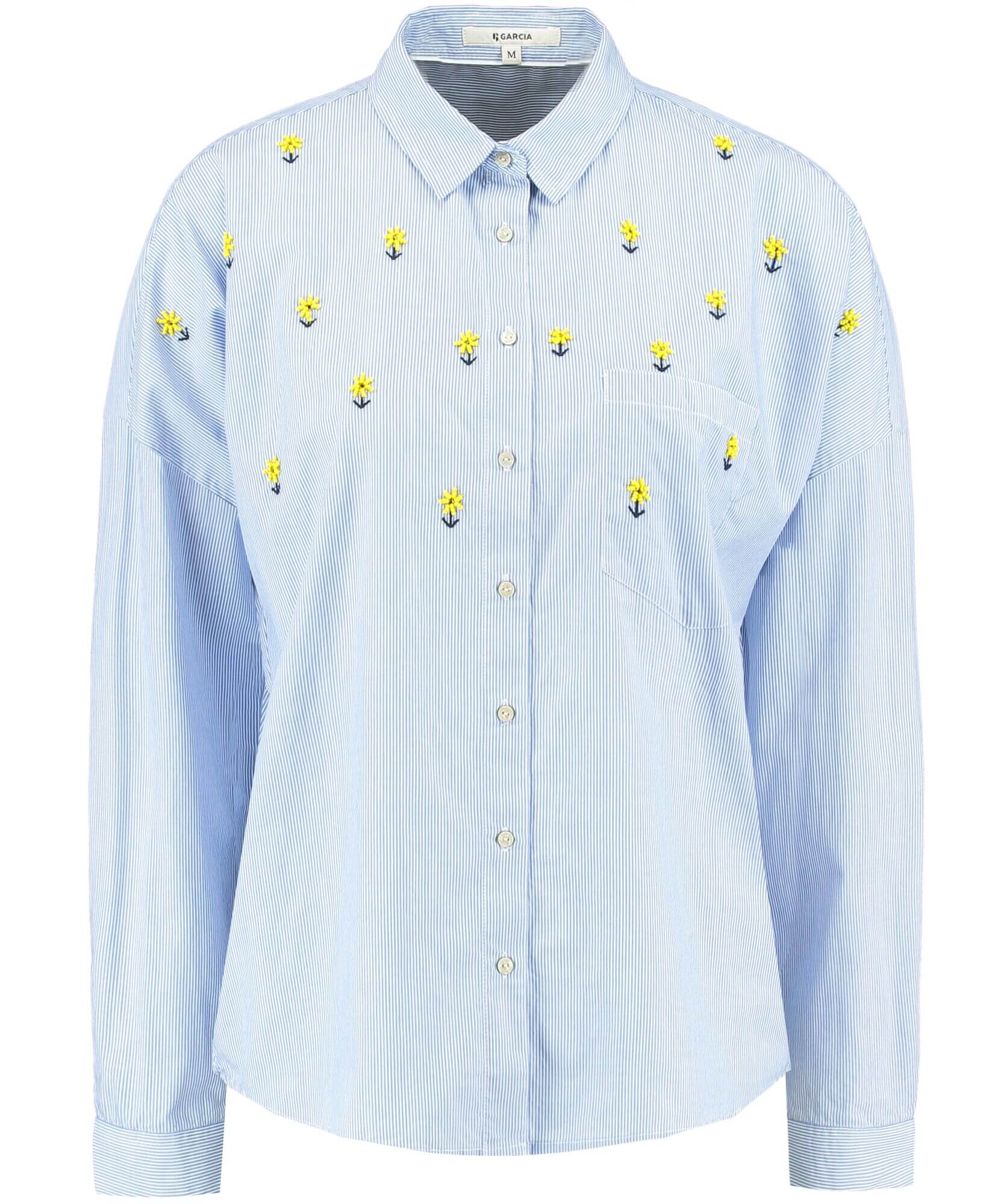 Camisa re risca com flores em missangas para Mulher da Garcia