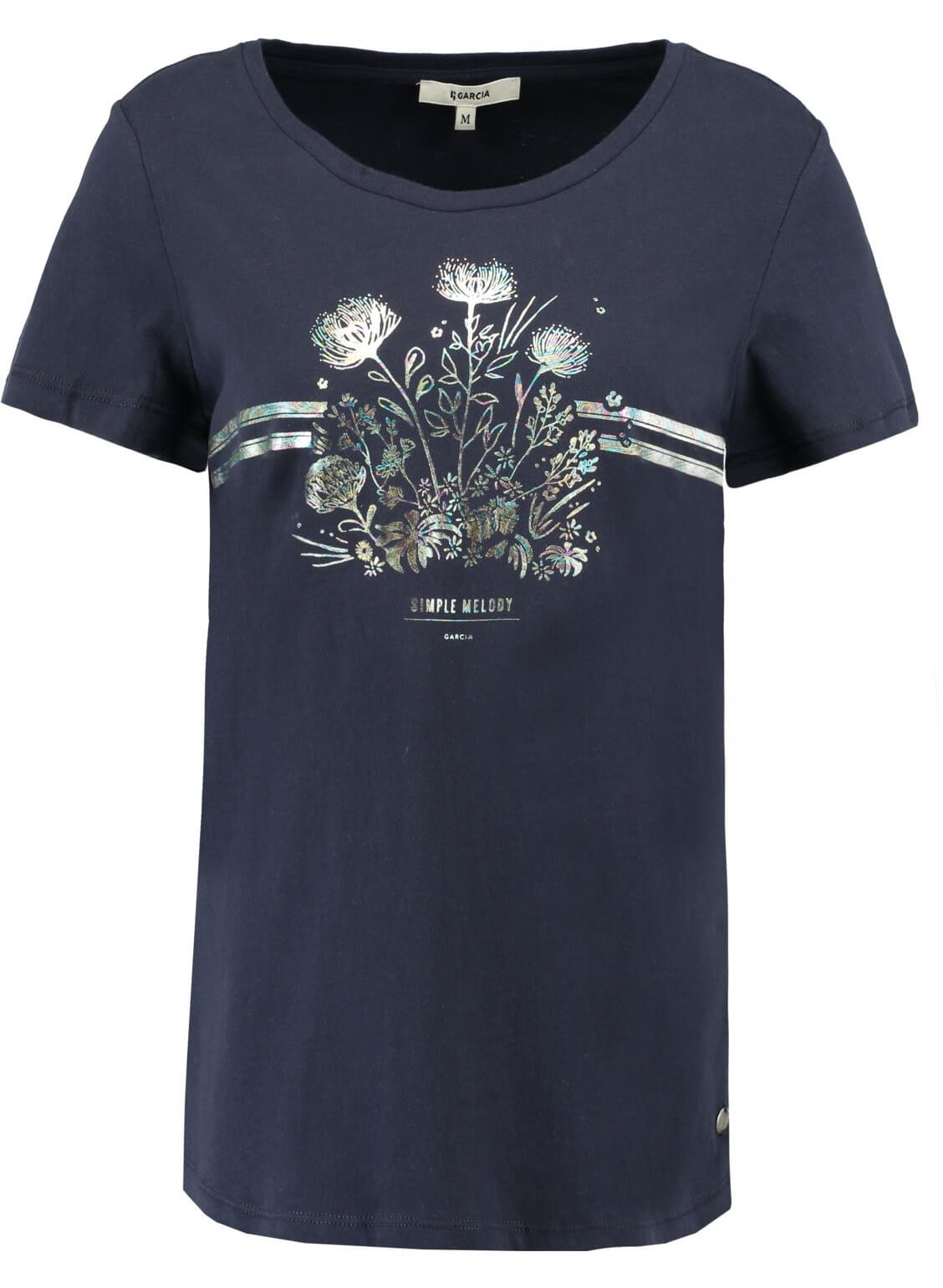 T-shirt azul com print ramo floral para mulher da Garcia Jeans