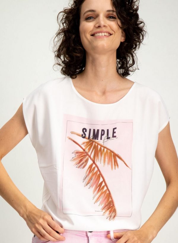 T-shirt branca com estampa floral para mulher da Garcia Jeans