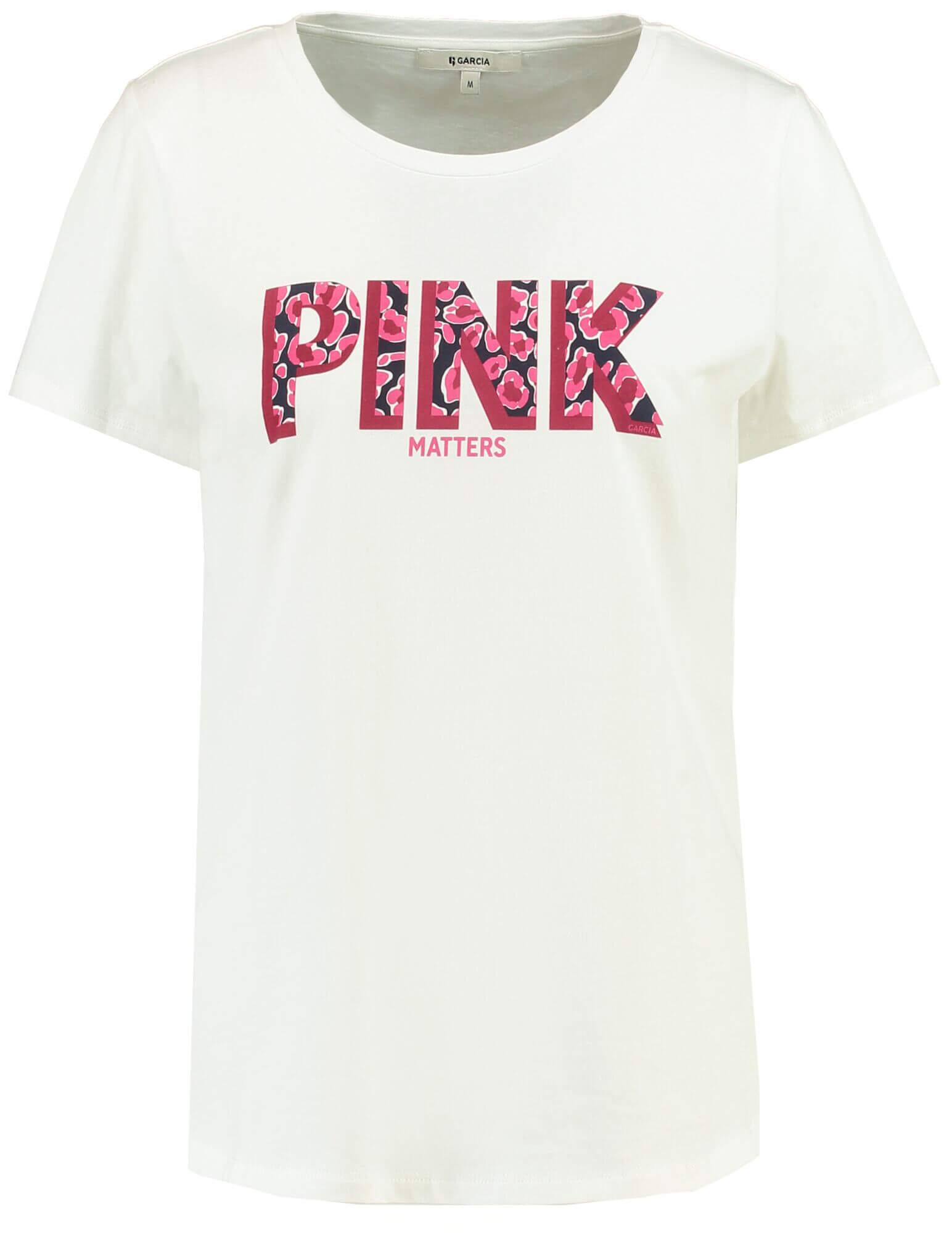T-shirt branca com matérias rosa para mulher da Garcia Jeans