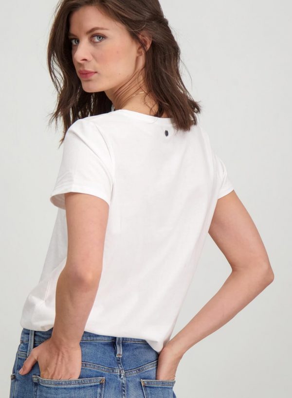 T-shirt branca com matérias rosa para mulher da Garcia Jeans