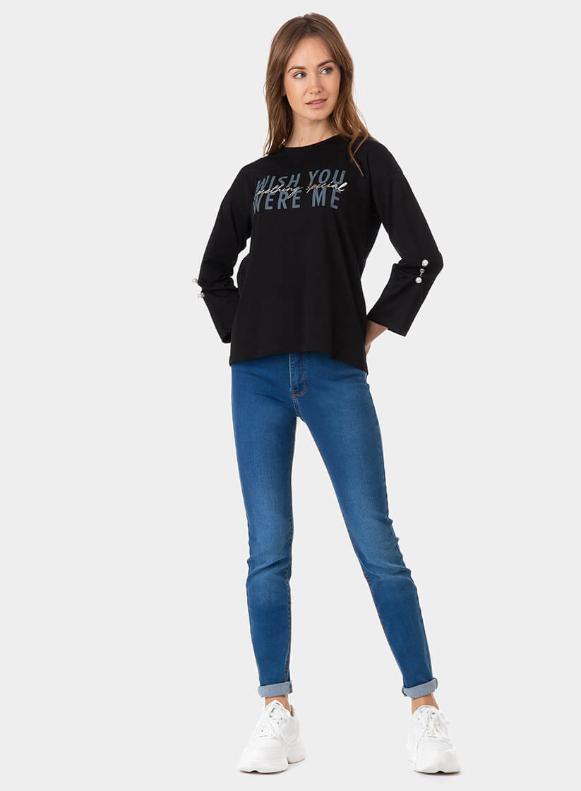 Camisola preta com letras para mulher da Tiffosi