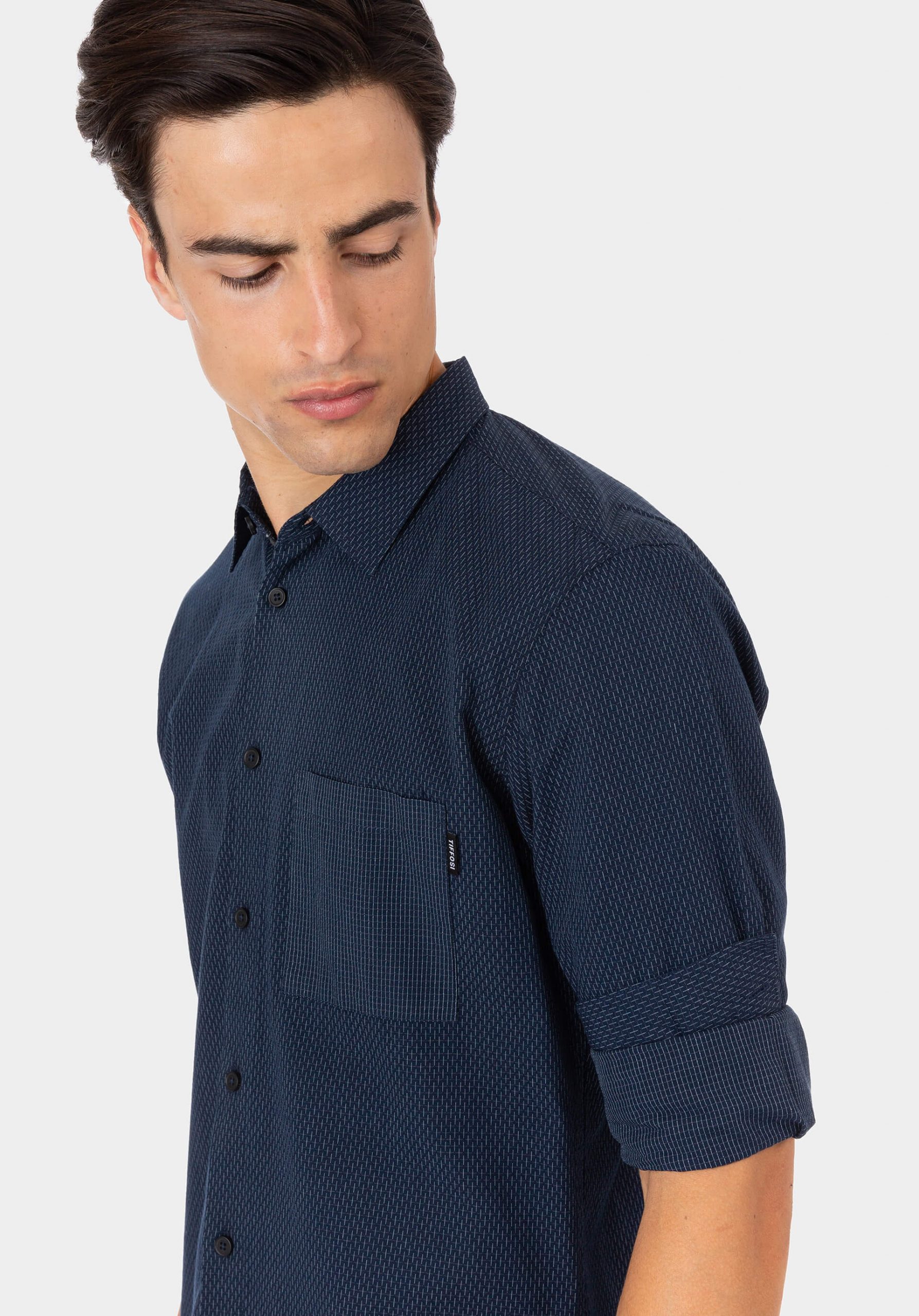 Camisa azul com bolso de chapa para homem da Tiffosi