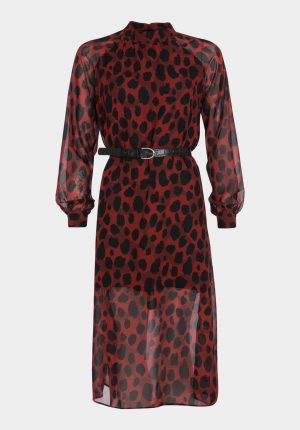 Vestido bordô comprido com print leopardo da Tiffosi