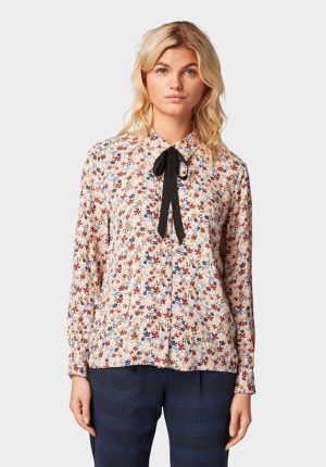Camiseiro estampado com laço na gola para mulher da Tom Tailor