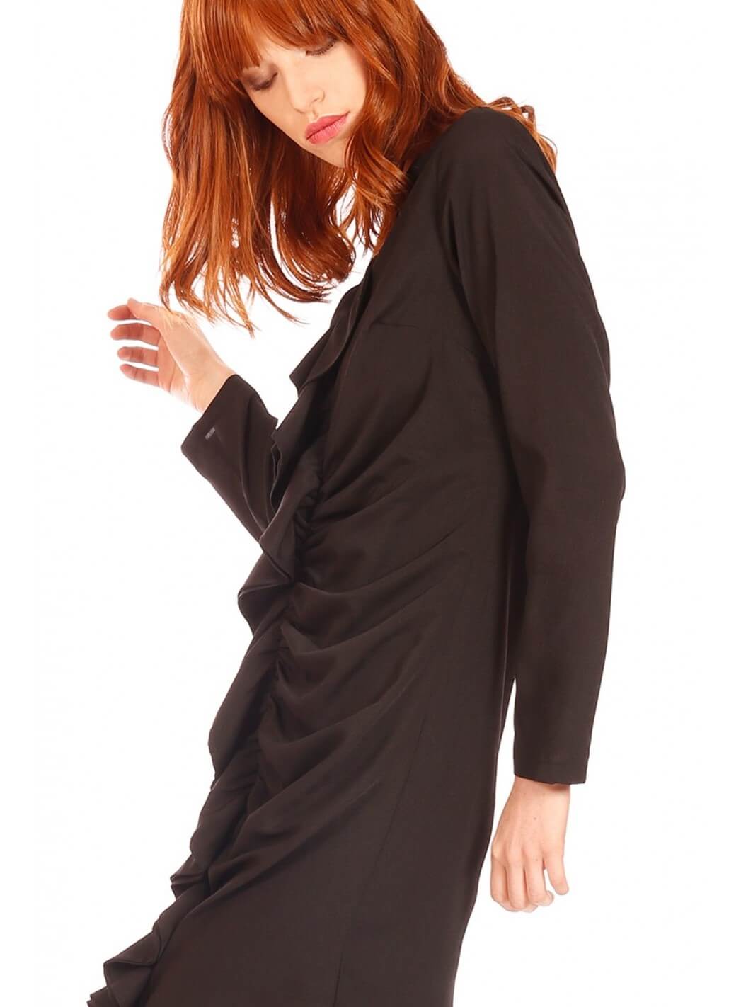 Vestido preto com drapeado da Minueto