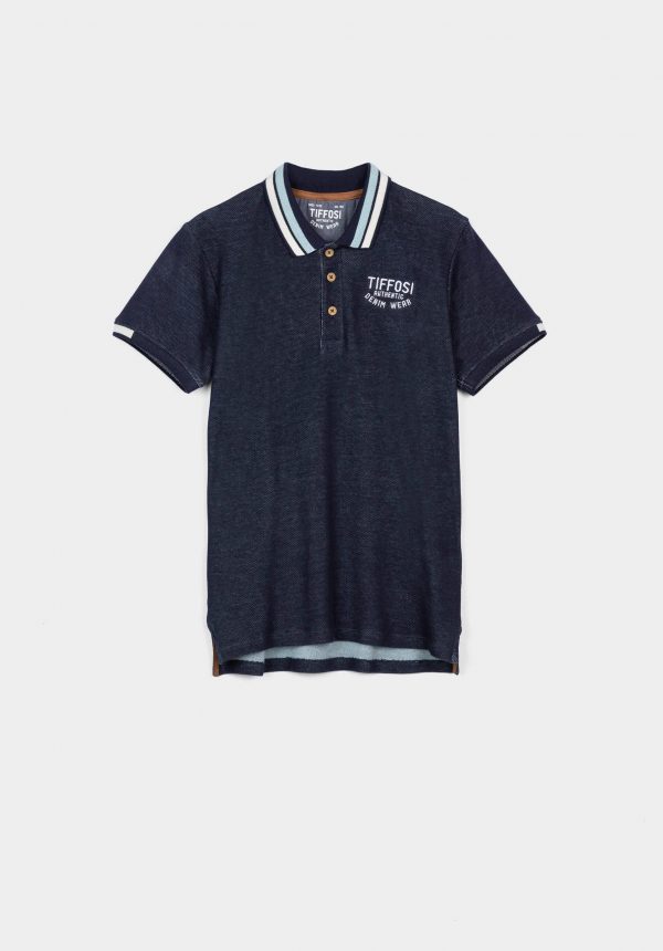 Polo de jacquard azul para menino da Tiffosi