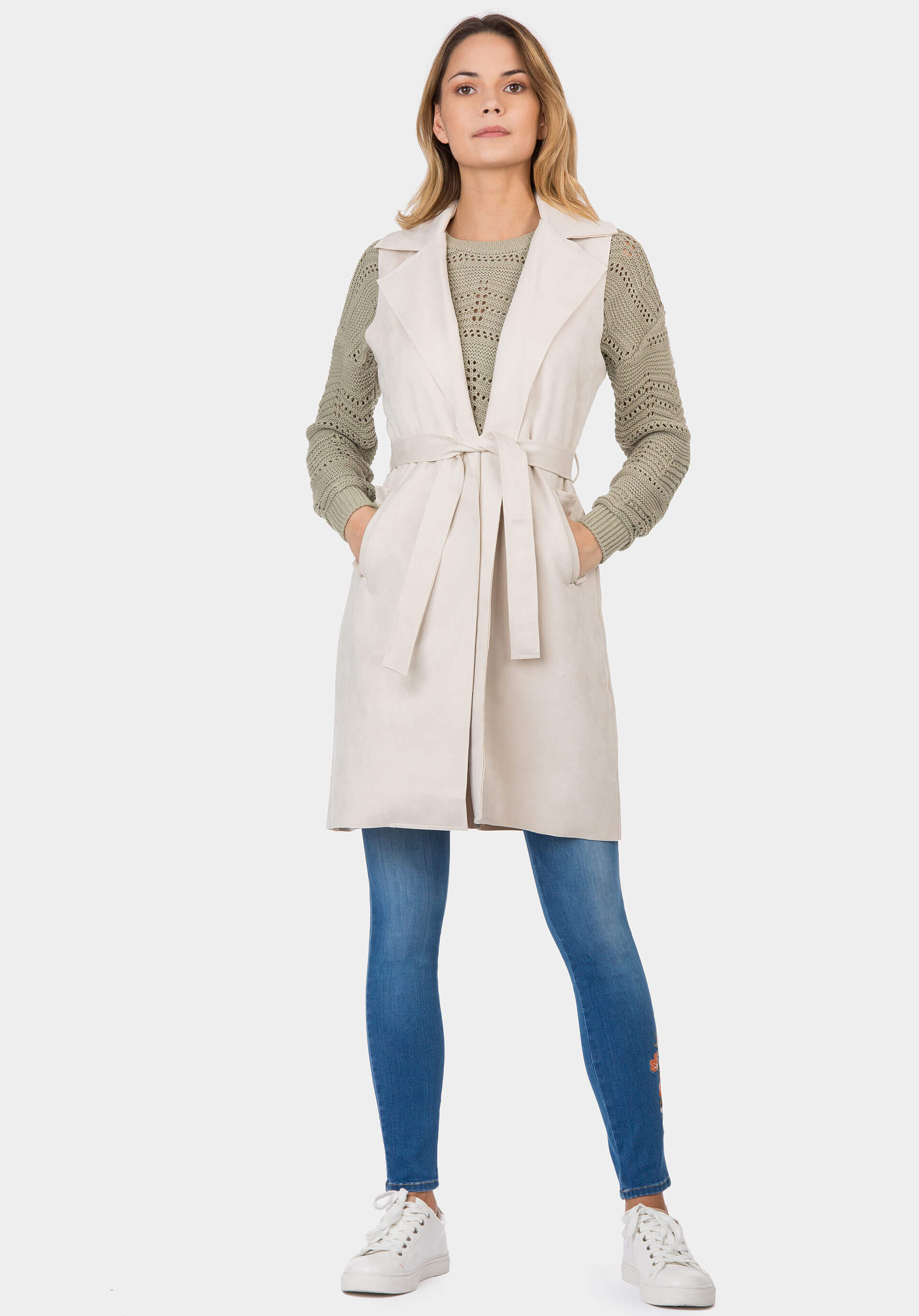 Colete bege comprido para mulher da Tiffosi