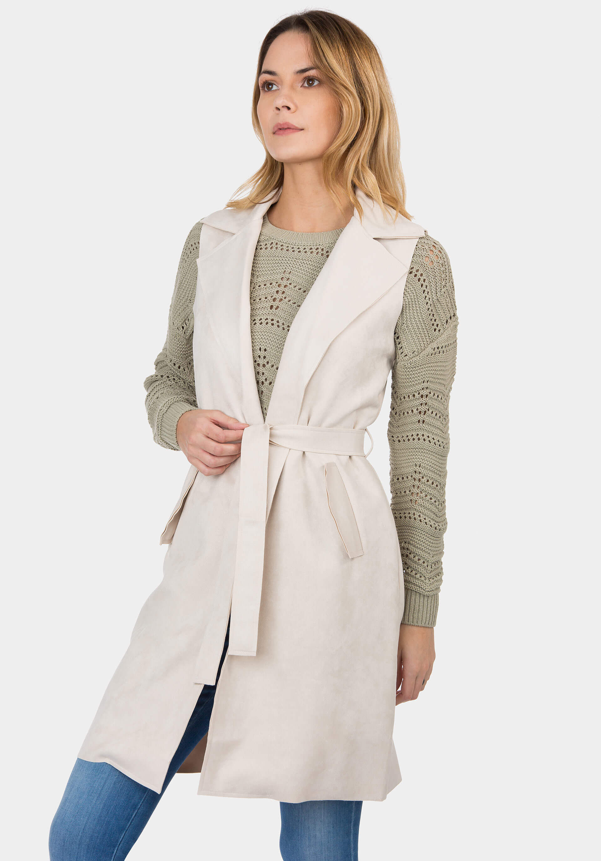 Colete bege comprido para mulher da Tiffosi