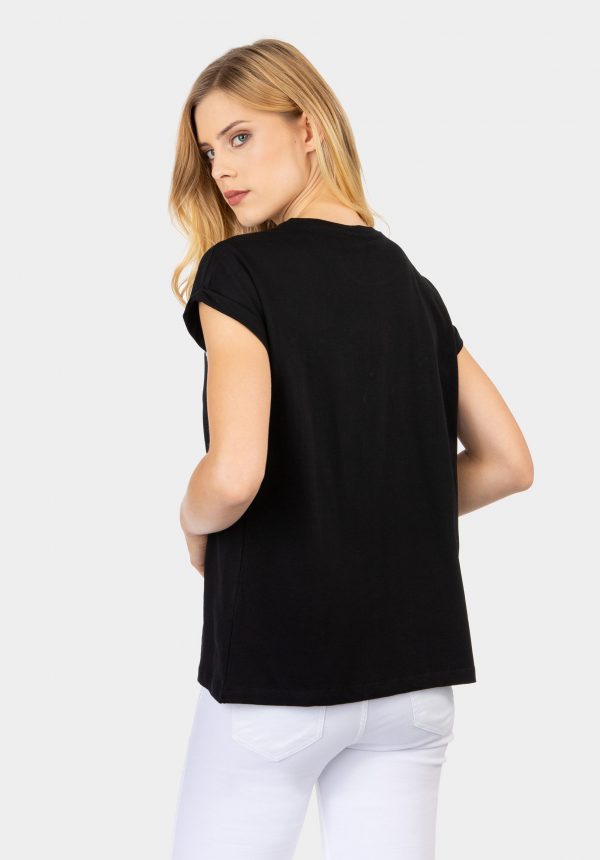 T-shirt preta com bordado na frente para mulher da Tiffosi