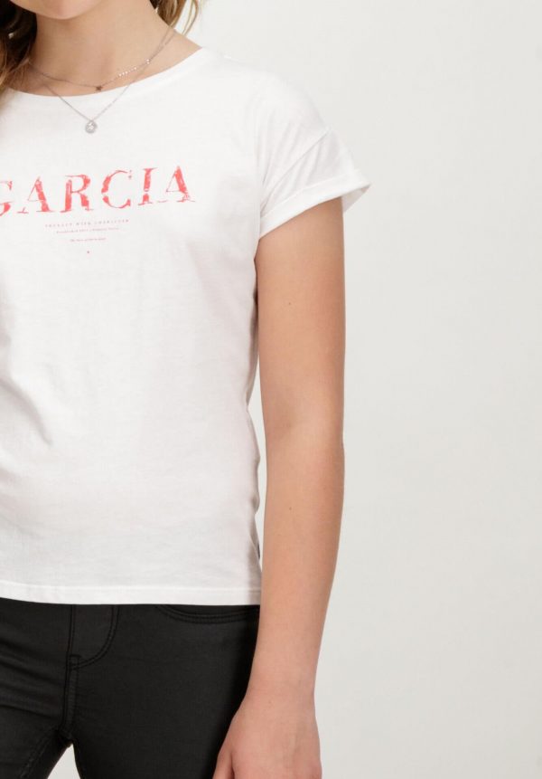 T-shirt branca com texto vermelho para menina da Garcia Jeans