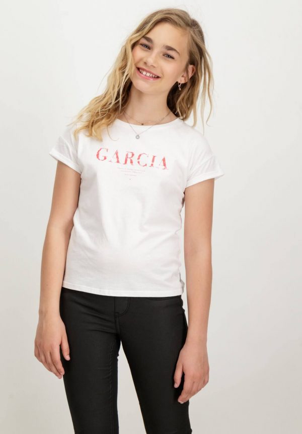 T-shirt branca com texto vermelho para menina da Garcia Jeans