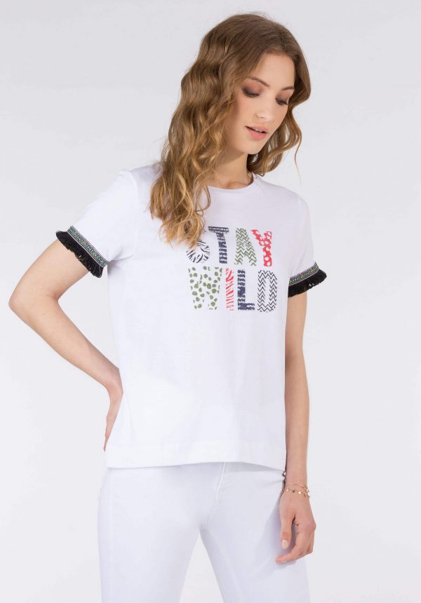 T-shirt branca c/ franjas para mulher da Tiffosi