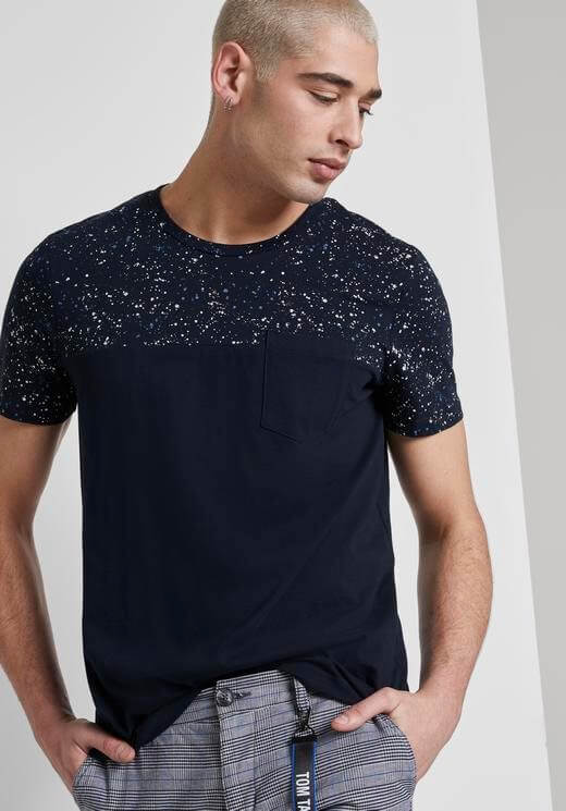 T-shirt azul com cabeção para homem da Tom Tailor