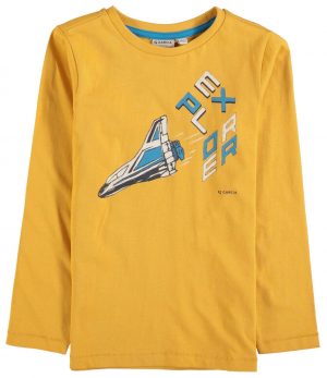 T-shirt amarela c/ foguetão para menino da Garcia