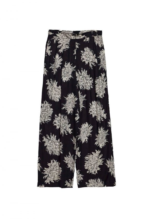 Calça larga preta c/ floral para mulher da Md`m