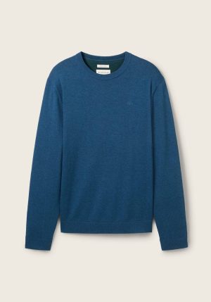 Camisola malha azul c/ decote redondo para homem da Tom Tailor