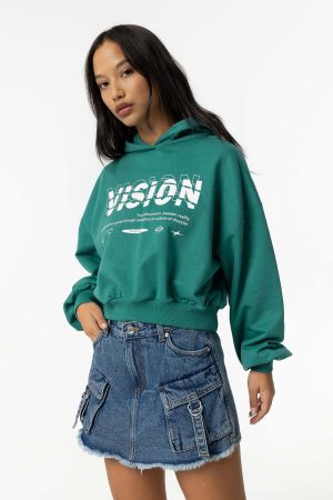 Hoodie verde vision para girl da Tiffosi