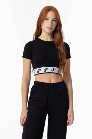 T-shirt preta c/ elástico na bainha para girl da Tiffosi
