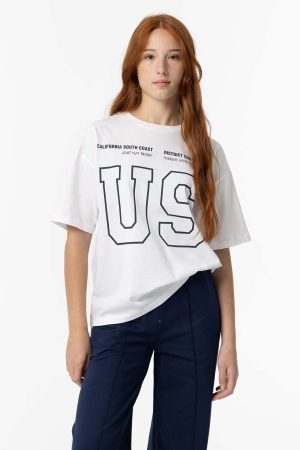 T-shirt branca c/ US para girl da Tiffosi