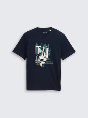 T-shirt azul escuro c/ estampa para homem da Tom Tailor