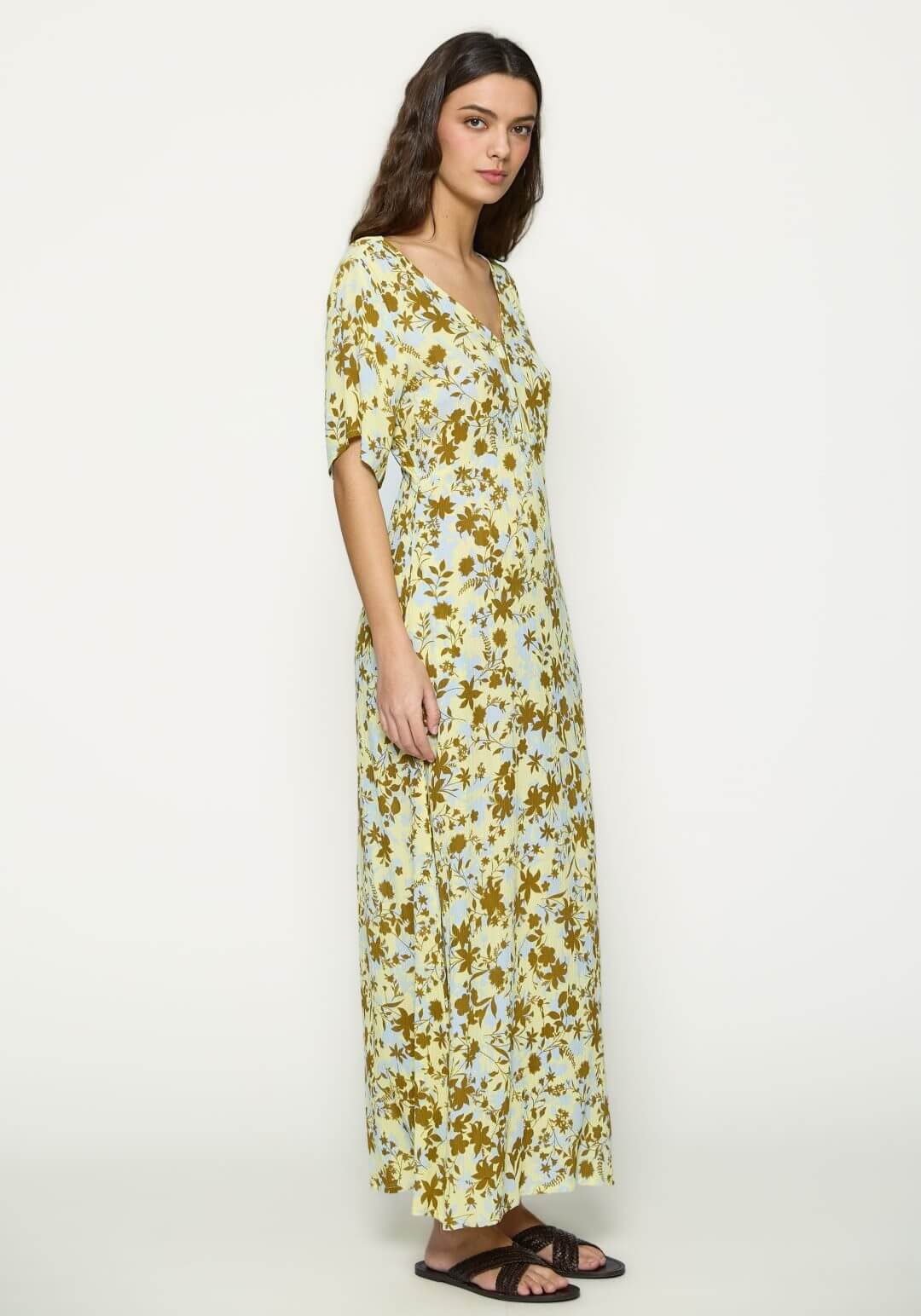 Vestido comprido c/ tons verde para mulher da Mdm